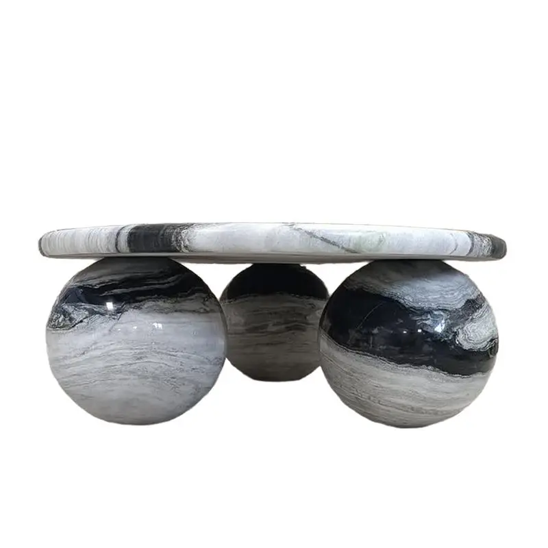 xx-Wholesale Customized Panda White Marble Round Coffee Table French Decor Style Simple Design With 1 Legs^
