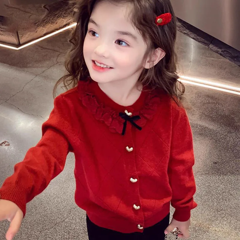 Girls’ New Year’s Sweater, New Autumn-Winter Fashionable Children’s Wool Blend Little Girl’s Chic Knitted Cardigan 4 Girls' New Year's Sweater, New Autumn-Winter Fashionable Children's Wool Blend Little Girl's Chic Knitted Cardigan 4