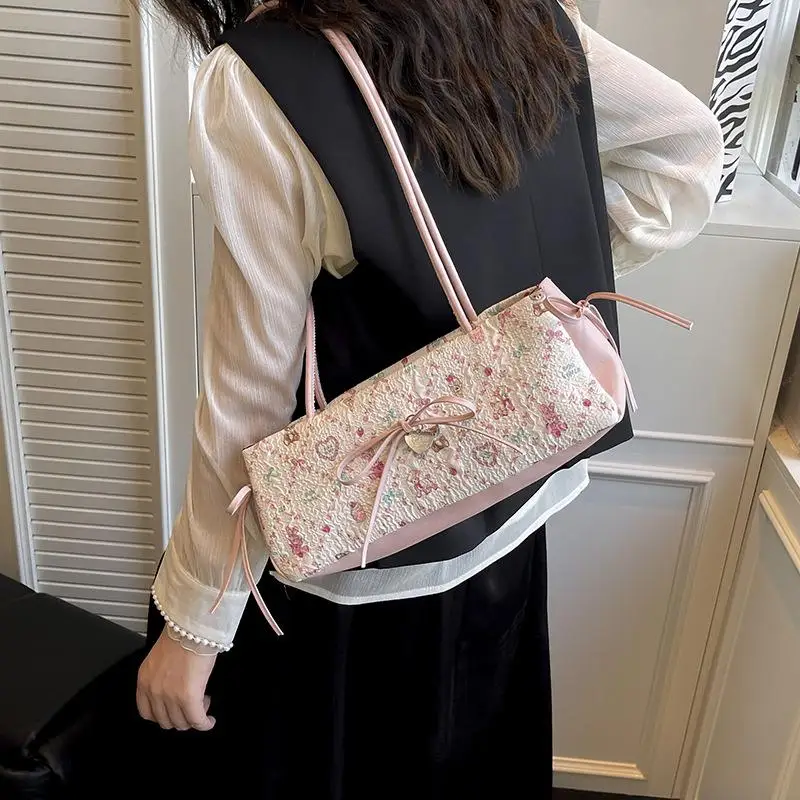 Nuevo bolso de hombro con lazo dulce a la moda, bolso con estampado de dibujos animados, bolso de mano versátil de gran capacidad, bolso de mano para ir al trabajo, regalo de vacaciones