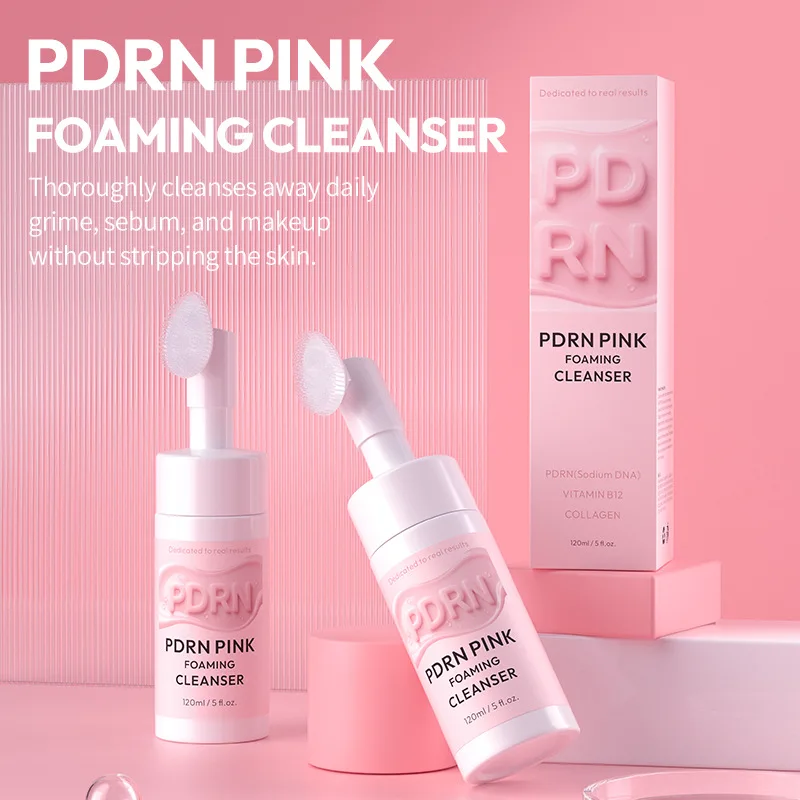 Pink Foam Cleanser Silicone Brush Head Gently Cleanses Skin Fades Acne Marks Brightens Skin Tone Moisturizing Cleanser Skincare