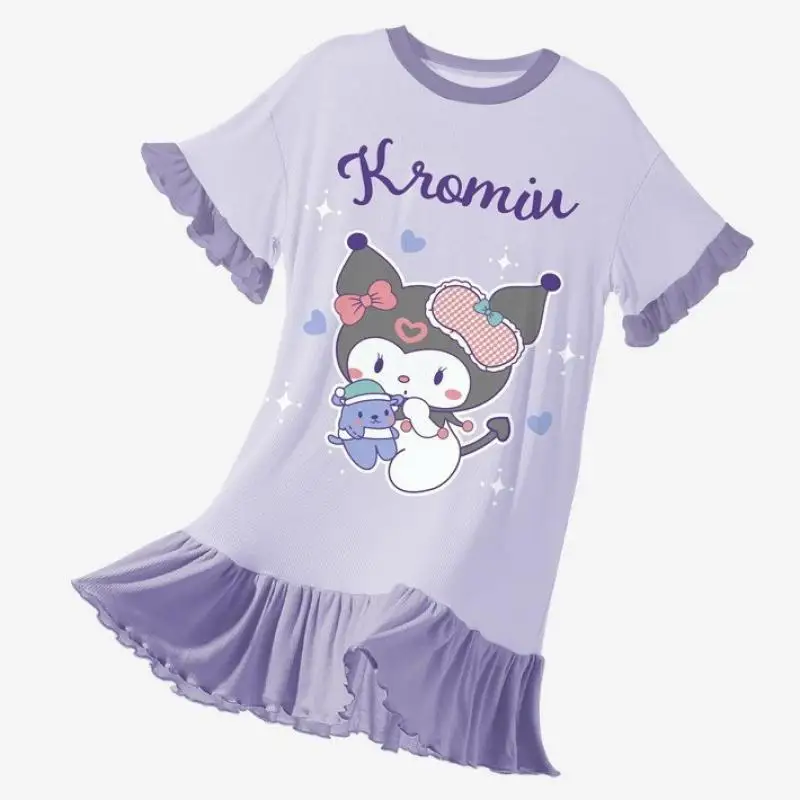 Sanrio Girls Pajamas Nightdress Home Clothes Short Sleeve Milk Silk Summer New Cute Cartoon My Melody Girls Clothing Gift