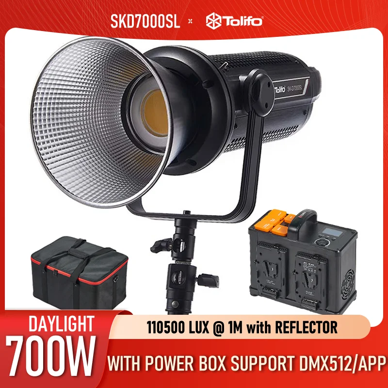 Tolifo SKD7000SL 700W  Professional  COB Led Video Light Support Optional V-Mount Battery For Studio Lighting Remote Control