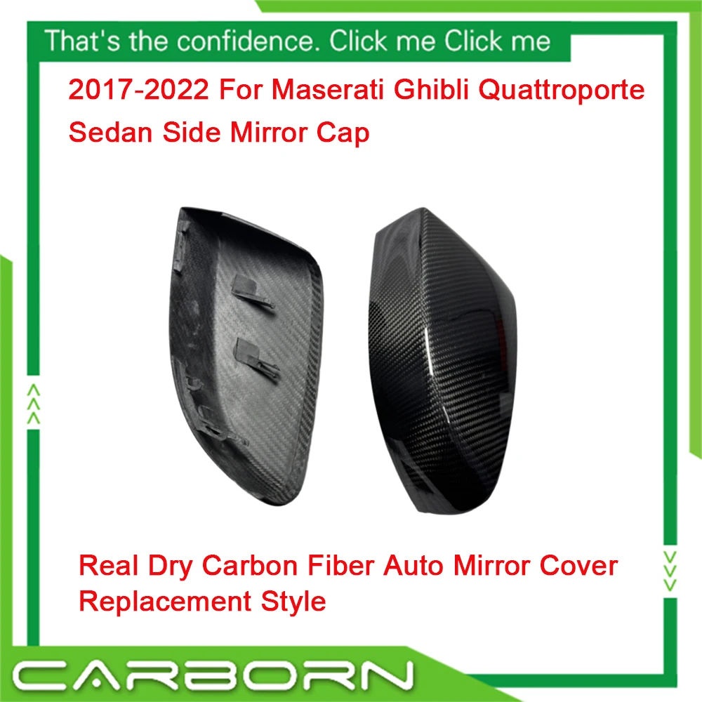 

2017-2022 Real Carbon Fiber Auto Mirror Cover Add On/Replacement Style For Maserati Ghibli Quattroporte Sedan Side Mirror Cap