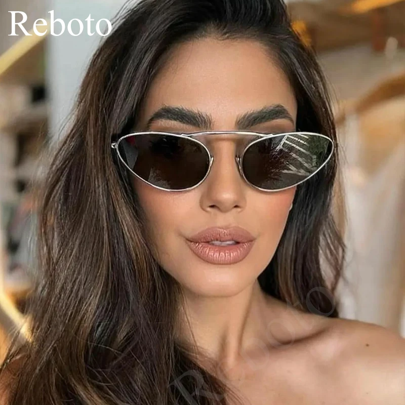 Small Metal Frame Cat Eye Sunglasses for Women Fashion Brand Sexy Triangle Women's Sunglasses 2024 Vintage Silver Eyewear Luxury