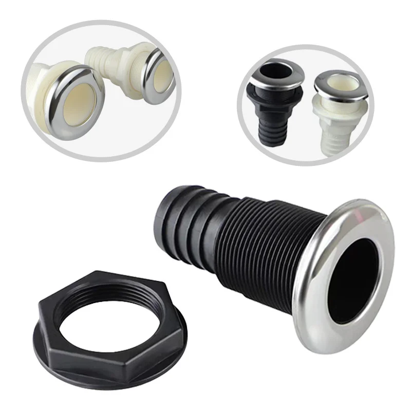 16/19/25/32/38/50 mm Nylon Plastic Bilge Fitting With Stainless Steel Rim Bilge Pump Aerator Hose Boat Marine Yacht Outlet