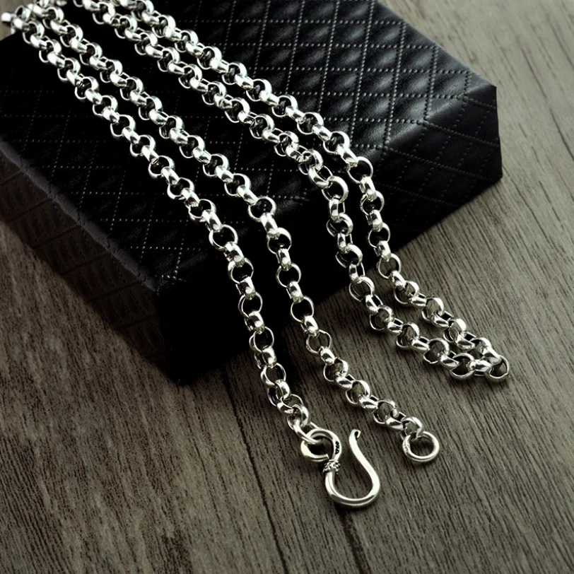 Unibabe Real Silver 3.5-5MM Thick Cross O Link Chain S925 Sterling Round Sweater Chain Necklace Man Woman Jewelry Gift