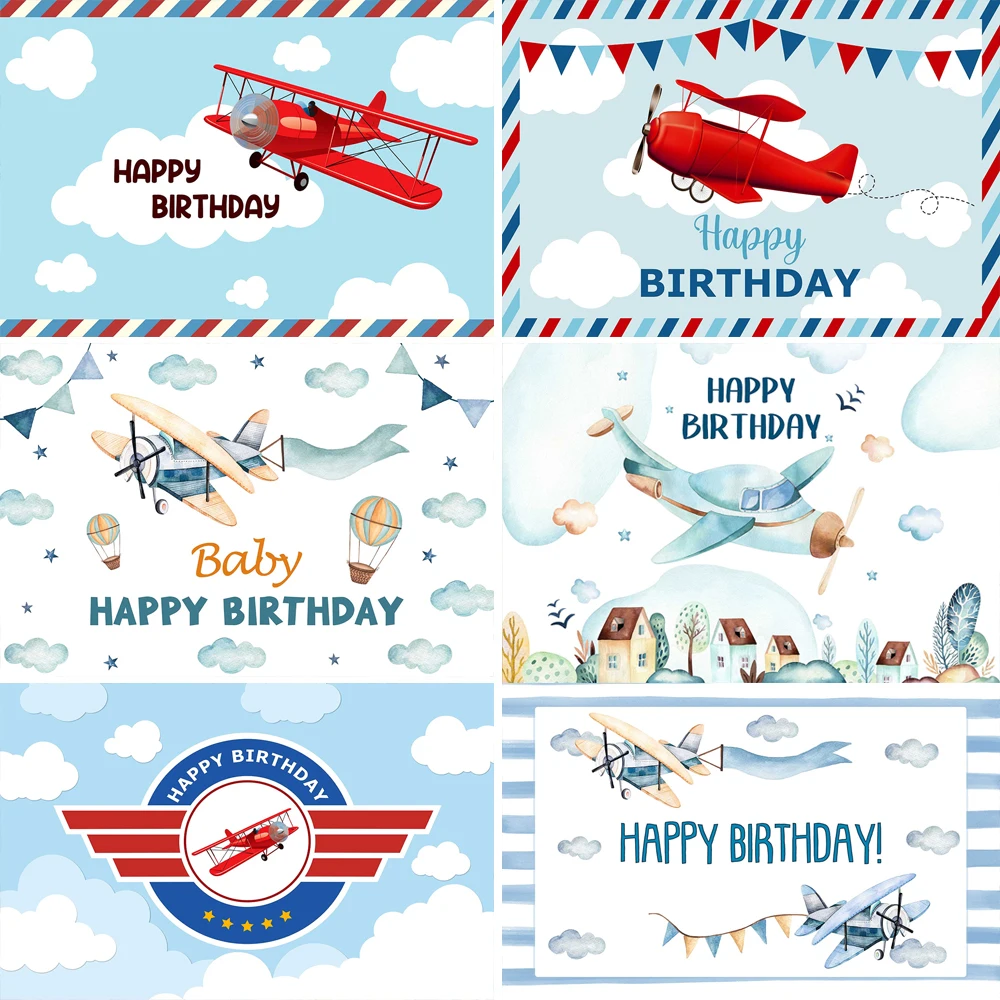 Birthday Airplane Theme Backdrop Cloud Baby Shower Newborn kid Photography Airplane Aviator Adventure Boy Background Party Decor