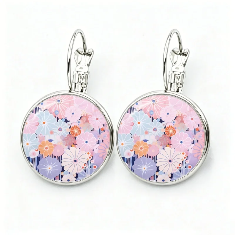 Colourful Yayoi Kusama Dream Flowers Glass Cabochon French Hook Earrings Drop Earrings Jewelry Accessories Gifts