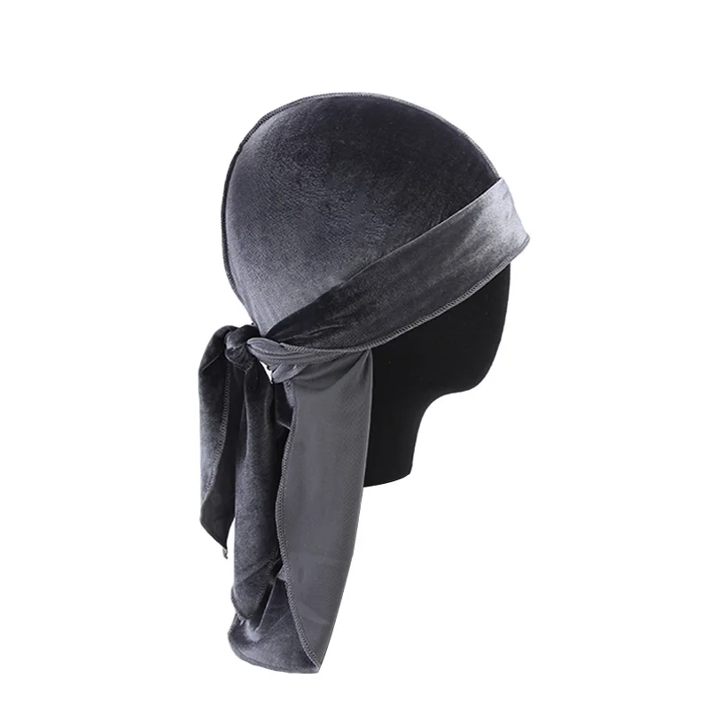 New Unisex Velvet Durags Bandana Turban Hat Men Women Breathable Warm Long Tail Doo Rag Durags Pirate Hat Hip Hop Headband