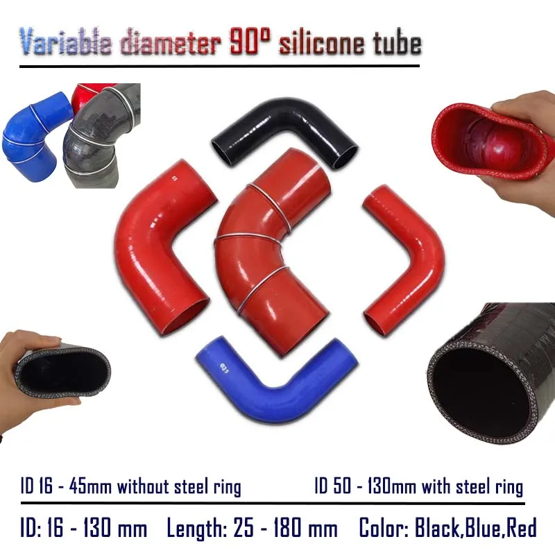 ID 16mm-130mm 90 degrees Reducer Silicone Elbow Hose Car Intercooler Turbo Intake Pipe Coolant Tube Silicone Flexible Hose