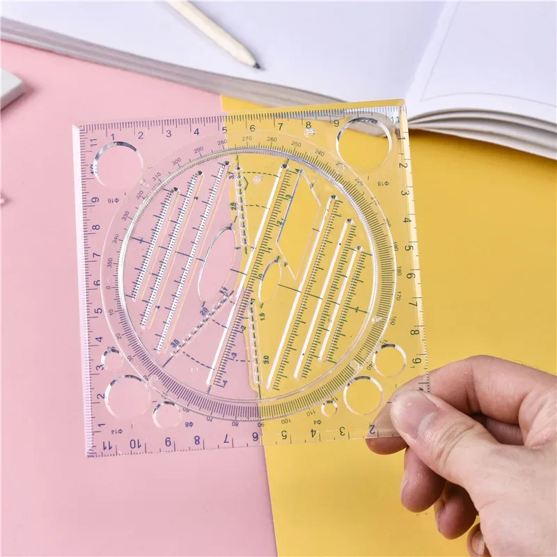 Multi-function Rotatable Drawing Template Art Design Construction Architect Geometry Circle Drafting Measuring Scale Ruler Tools