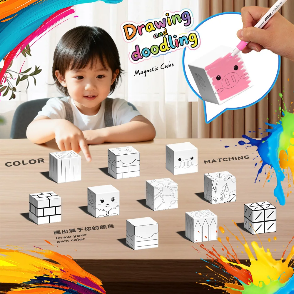 Bloques magnéticos pintados, cubos, juguetes para niños, juguetes de construcción para niños pequeños, niños y niñas, juguetes de aprendizaje para educación en la construcción
