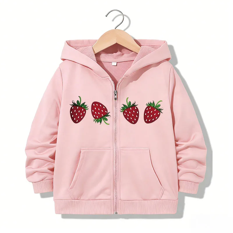 Trendiger Kapuzenpullover mit Reißverschluss, lustig, lässig, süß, Erdbeer-Hoodies, Jacken für Jungen und Mädchen, Y2k-Sweatshirt mit Reißverschluss, Frühlings- und Herbst-Hoodies