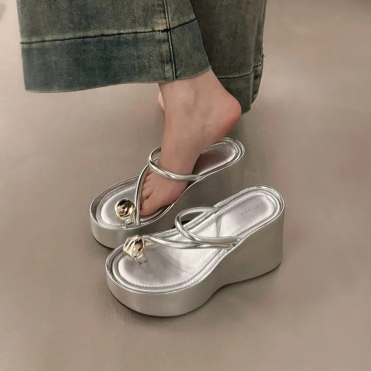 2024 Summer Chunky Women Clip Toe Slipper Fashion Elegant Platform Wedges Heel Slides Ladies Gladiator Beach Sandalias Flip Flop