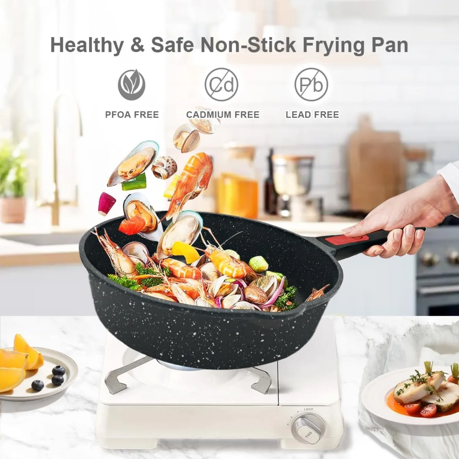 10 Pcs Pots and Pans Set Nonstick Cast Aluminum Kitchen Cookware Set with Lid Frying Pans  Saucepans with Detachable Handle