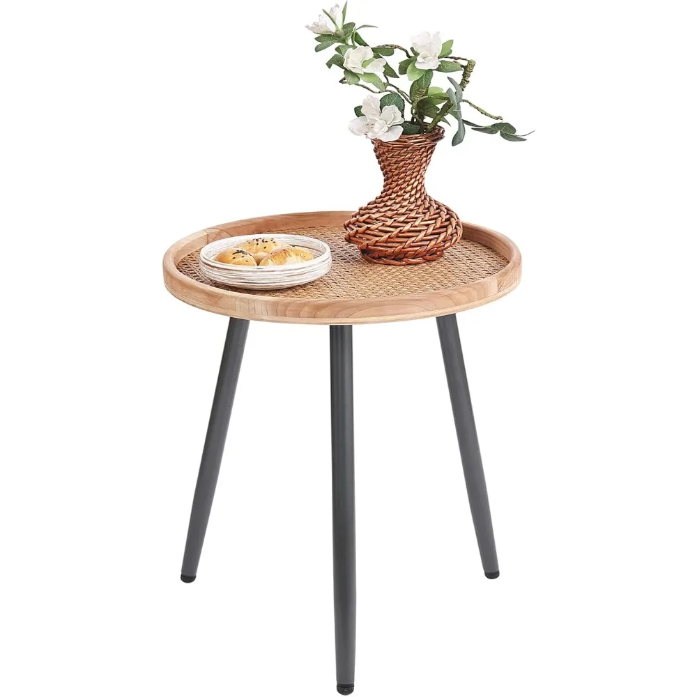 

Rattan round side table, metal side table, bedside table, decorative coffee table with wooden tray