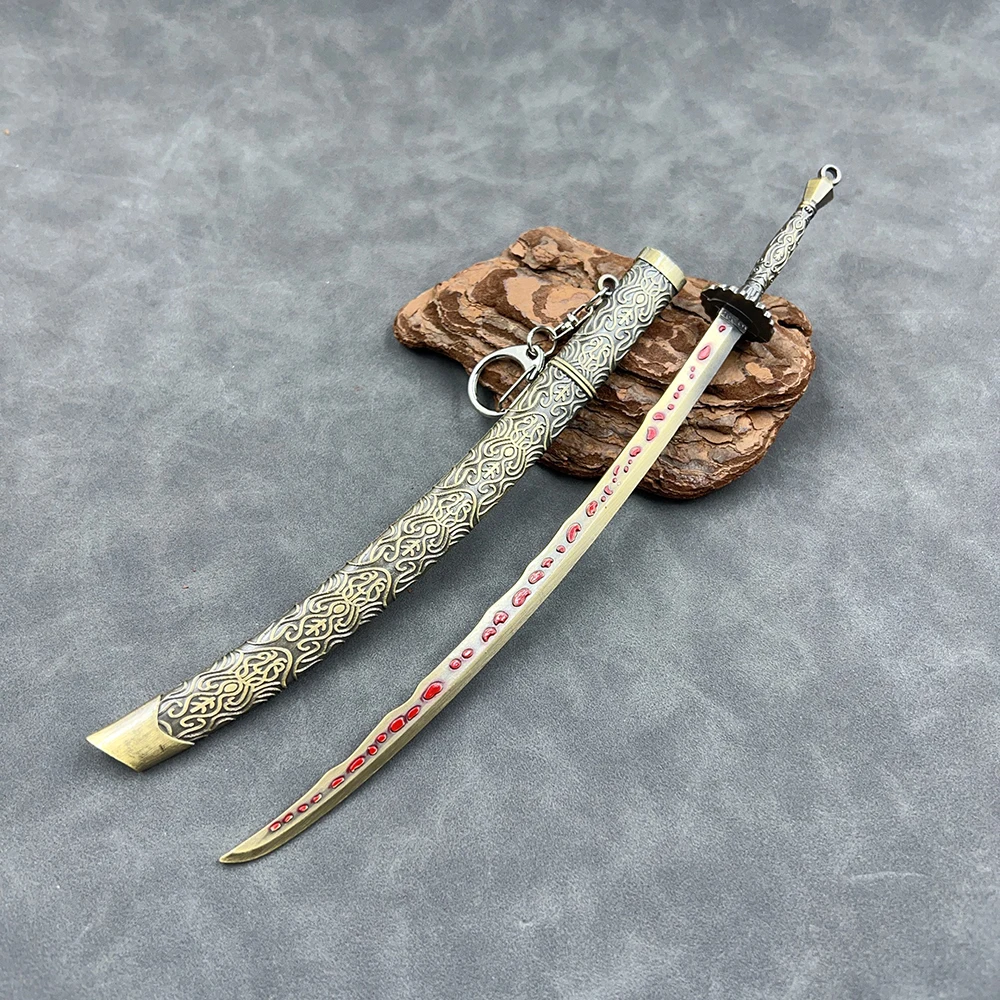 

22cm Meteoric Ore Sword Keychain Japanese Vintage Sword with Sheath Model Accessories Keychain Ornaments Toys for Boys