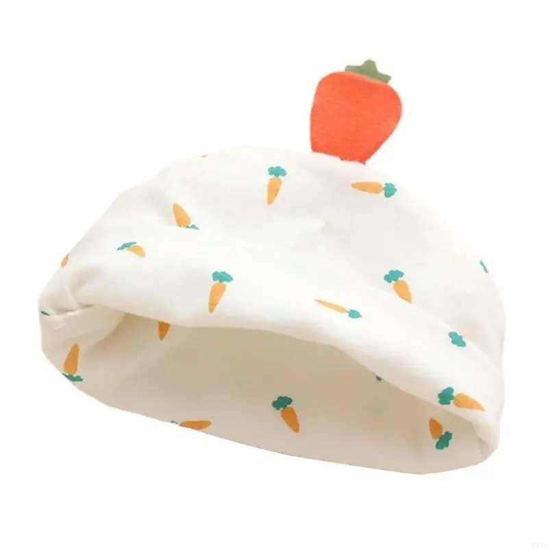 581F Infant Baby Hospital Hat Newborn Ear Boneless Muslin Hat for Infant 0-3M Lovely Print Breathable Baby Hat