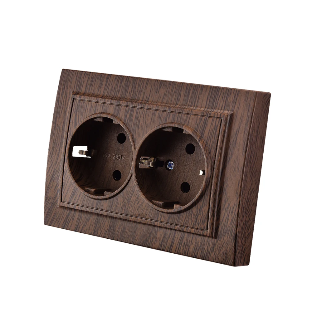 Houten stopcontacten Niet geslepen muur Ingebed Vlamvertragend AC-stopcontacten EU-standaard Stekkers Stopcontact 250V Klassiek stopcontact