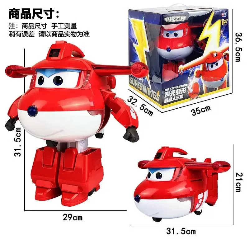 Auldey Original Super Wings Jett juguete transformador de gran tamaño luz y sonido Robot regalo de vacaciones para niños adornos de modelos coleccionables