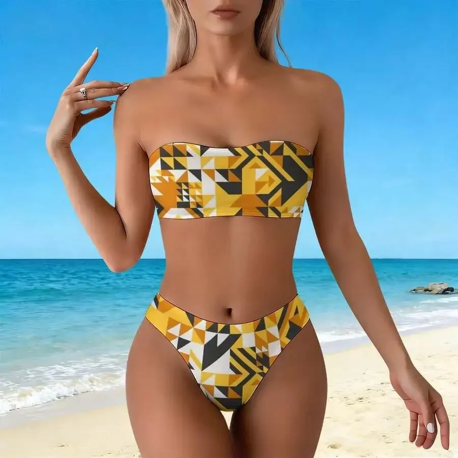 Women Bandeau Bikini Set With Butterfly And Star Print