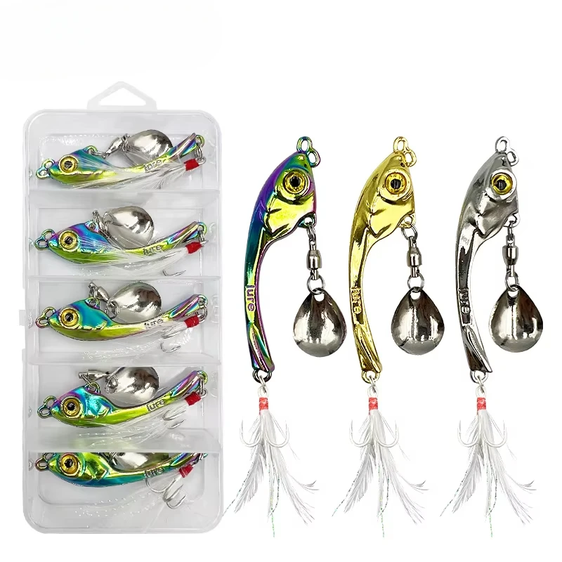 5pcs Trout Spinners Lures Metal Vib Fishing Lure Trolling Rotating Spoon Wobbler Sinking Hard Spinning Baits Sequin Pesca