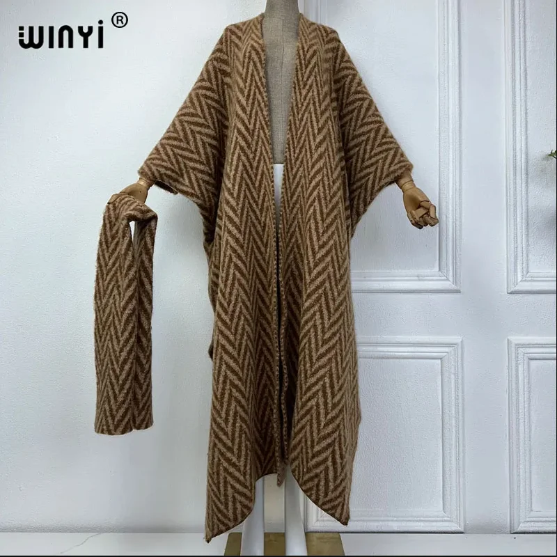 WINYI woman Winter Knitted cardigan Loose Christmas Fashion 2026 party luxury dress Thick Warm Female jacket kaftan long coat