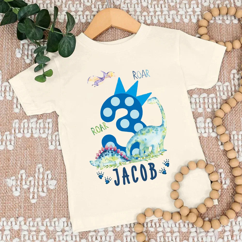 

Personalized Boys Birthday Shirts 1-5 Years T-shirt Dinosaur with Name Kids Tops Birthday Baby When I Wake Tee Retro Shirts