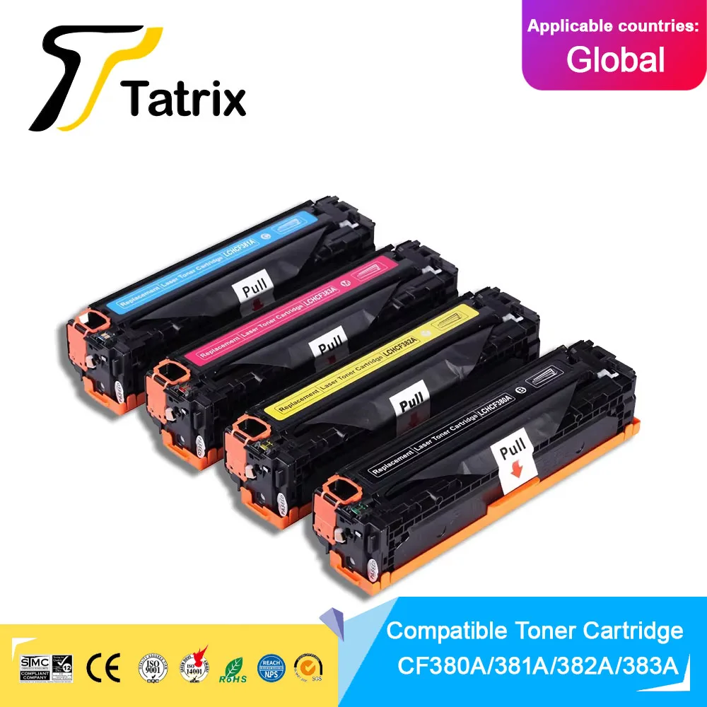 

Совместимый лазерный цветной тонер-картридж Tatrix премиум-класса CF380A CF381A CF382A CF383A 312A для HP M476dn MFP/M476dw MFP/M476nw MFP
