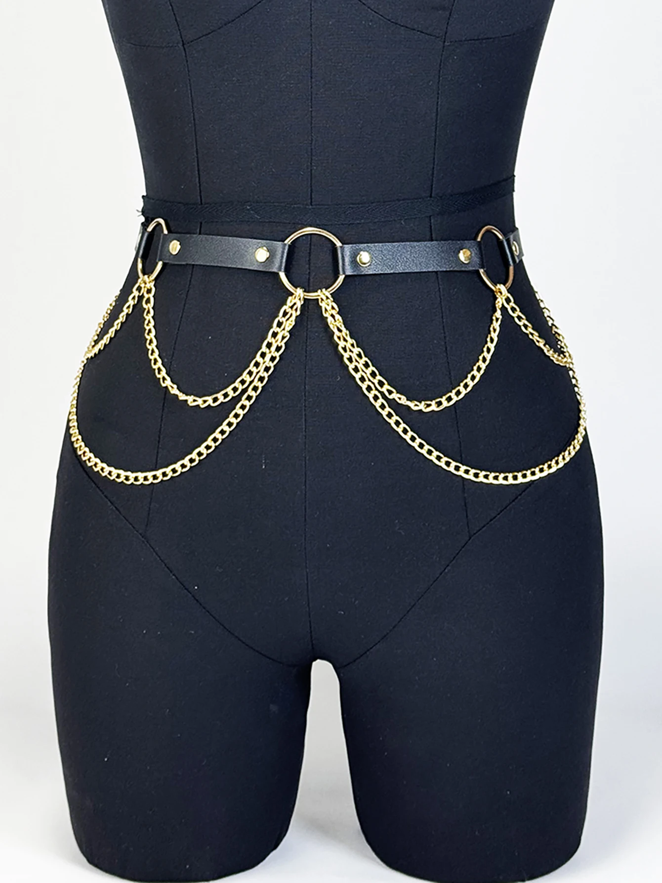  Frauen PU Leder Harness Gürtel Gold Taille Kette Harness Mode Bund Zubehör Freizeit Punk Gothic Kleidung Schmuck Gürtel – Detail 10
