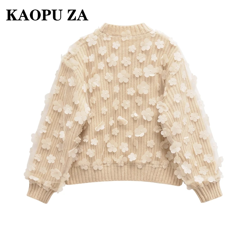 KAOPU ZA 2024 Autumn/Winter Woman's Casual O-Collar Long Sleeve Sweater Long Sleeve Top Female Sophisticated Floral Knit Jumper