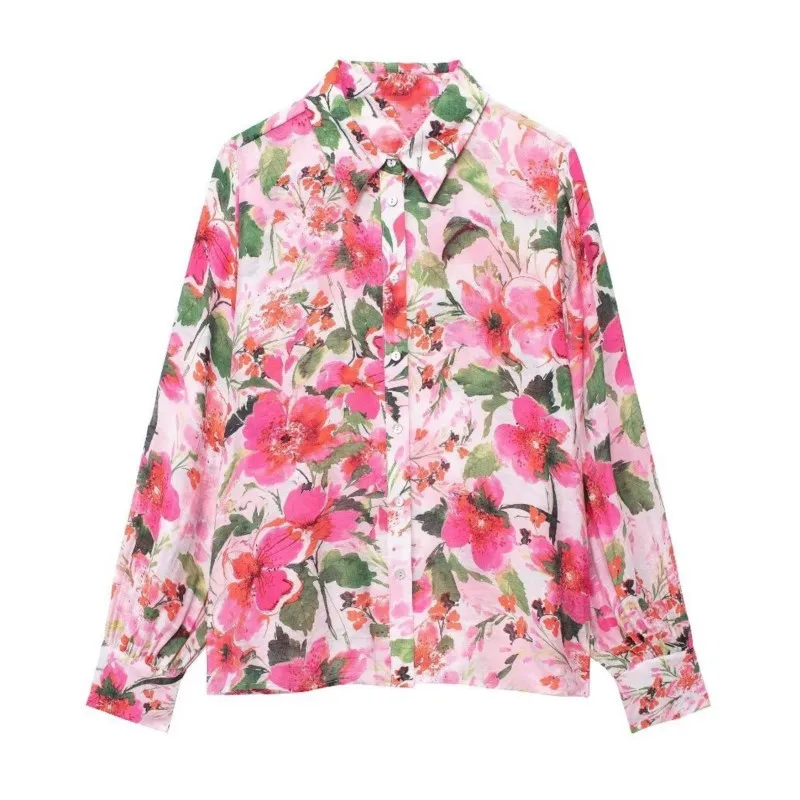 

2024 summer new European and American women's street fashion flower print long-sleeved shirt