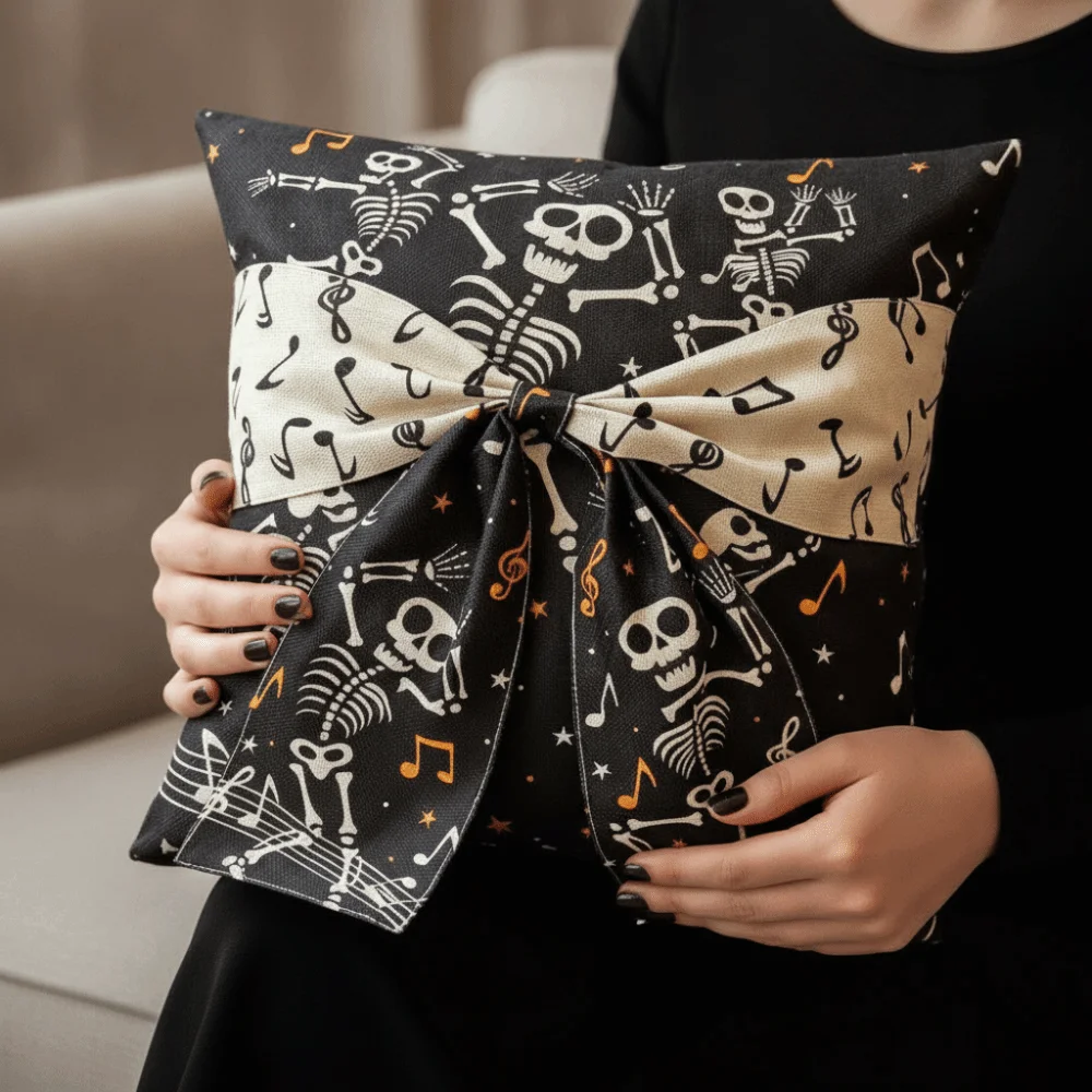 Polyester Halloween Cushion Cover 2D Printing Hidden Zipper Bow Knot Slipcover Durable Stitching Soft Texture