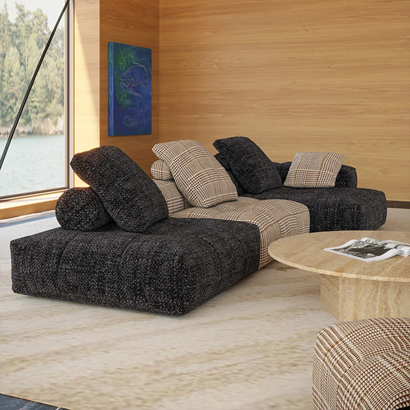 # Minimalist Tofu Block Sectional Sofa Creative Modular Cotton Linen Houndstooth Small Living Room