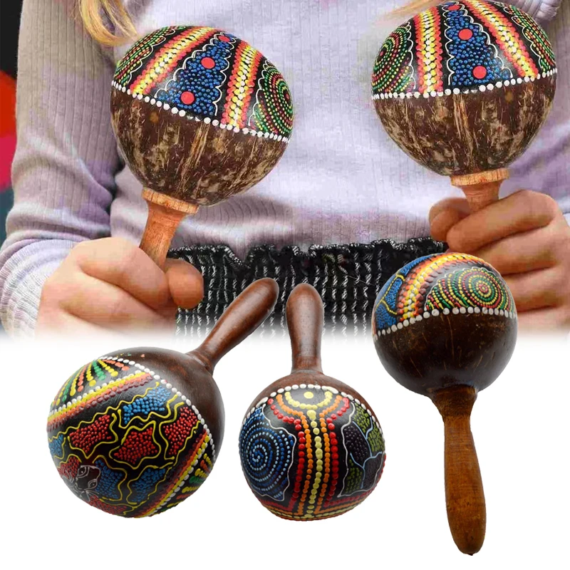 Percussion Musical Instrument Sand Hammer Educational Coconut Shell Wooden Maracas Rumba Shaker Hand Rattle Maraca For Children