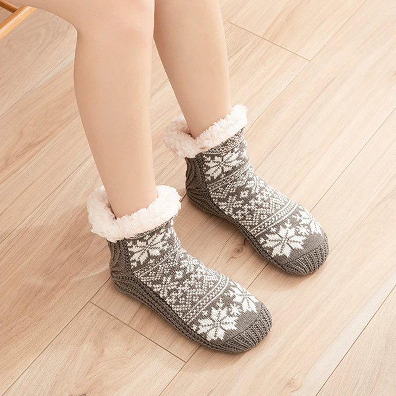 Thermal Fluffy Sock Women Comfy Floor Winter Warm Sleeping Soft Female Plush Non Slip Grip Short Slipper Sock House Christmas