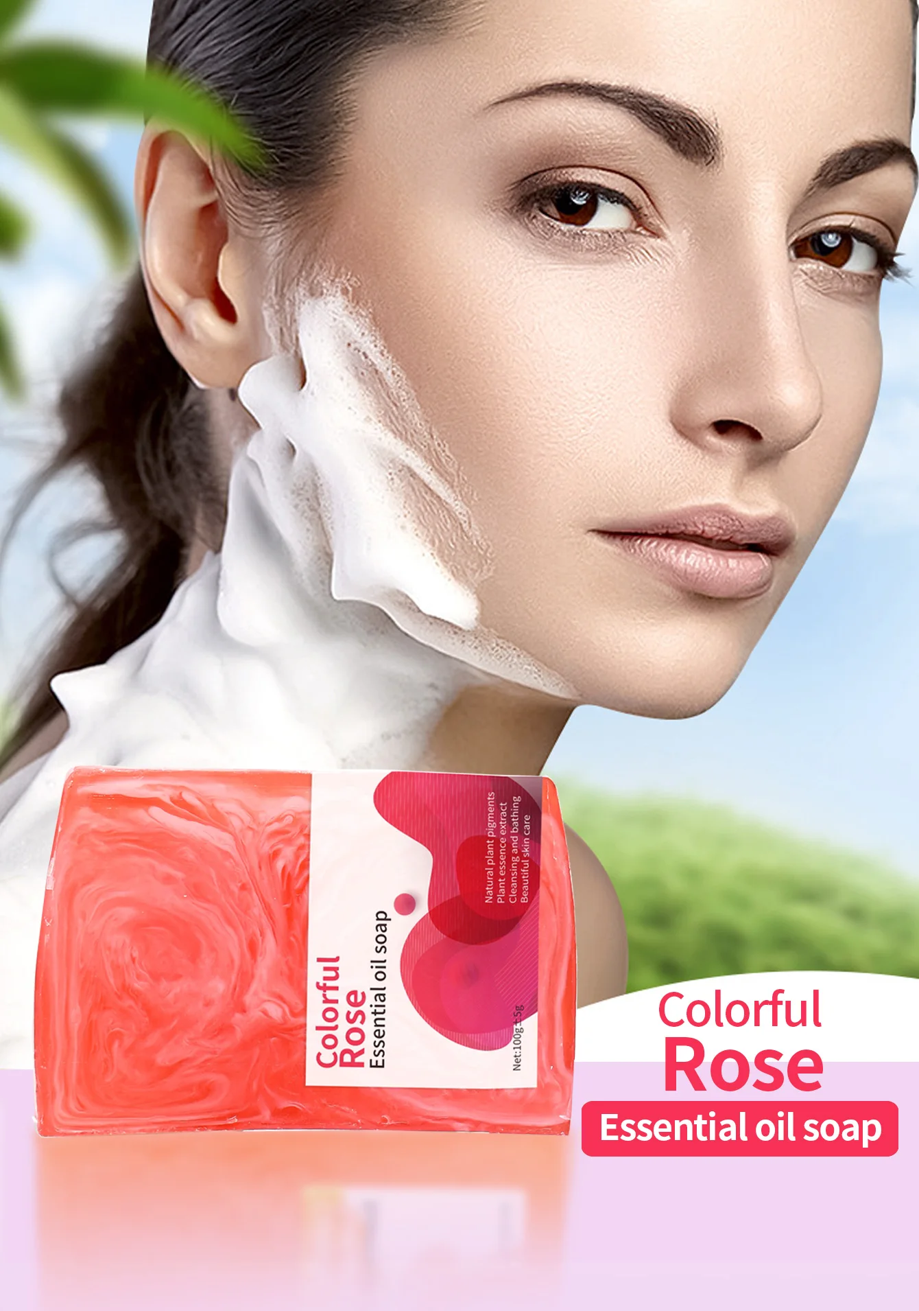 100g 컬러풀 로즈 클렌징 비누 보습 스킨케어 다마스커스 로즈 추출물 에센스 클렌징 바스 비누