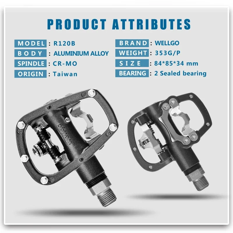 Wellgo R120B MTB Mountain Bike Clipless Pedals With Cleats SPD Compatible Bicycle Aluminum alloy Auto-lock self-locking pedal