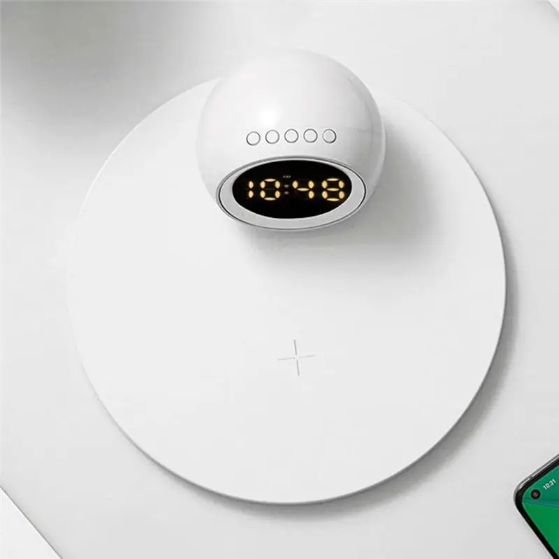 

Беспроводное зарядное устройство ABAB 3-в-1: настольная круглая беспроводная зарядка, быстрая зарядка, вращающийся ночник, будильник, настольный декор