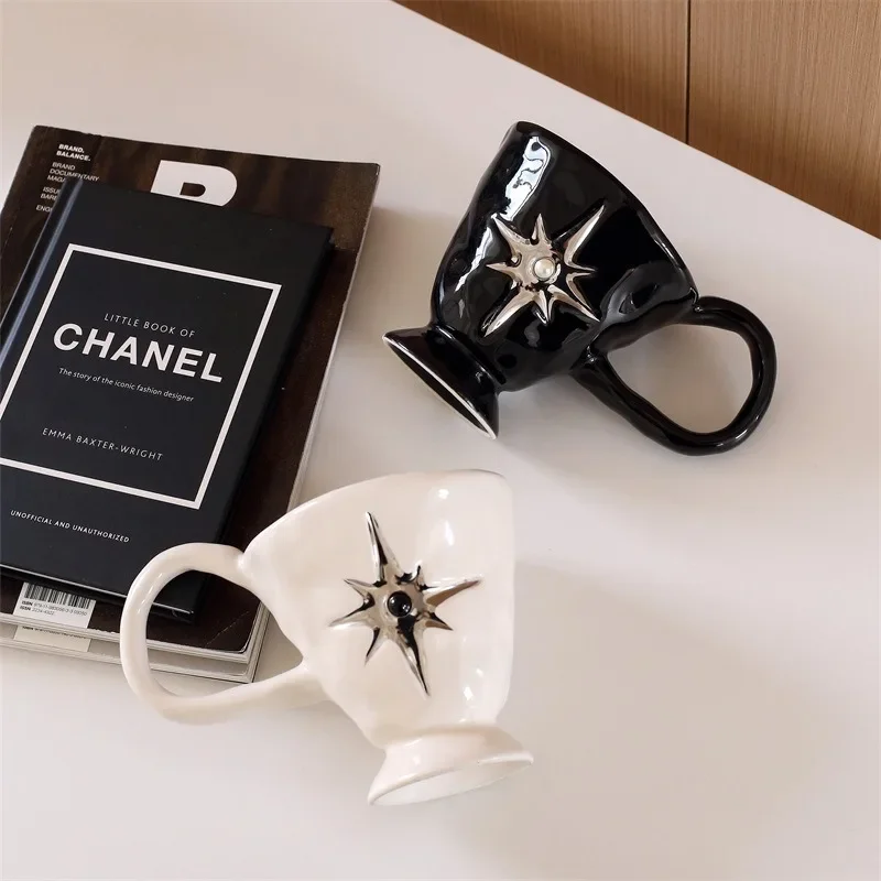 AhunderJiaz Light Luxury Ceramic Coffee Cup Creative Star Carving Design Printing  Household Glassware  Kitchen Drinkware Set