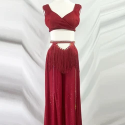 New Belly Dance Clothing Set Women Customized Light Luxury AB Stones Tassel Set Oriental Dance Professional Performance Costume