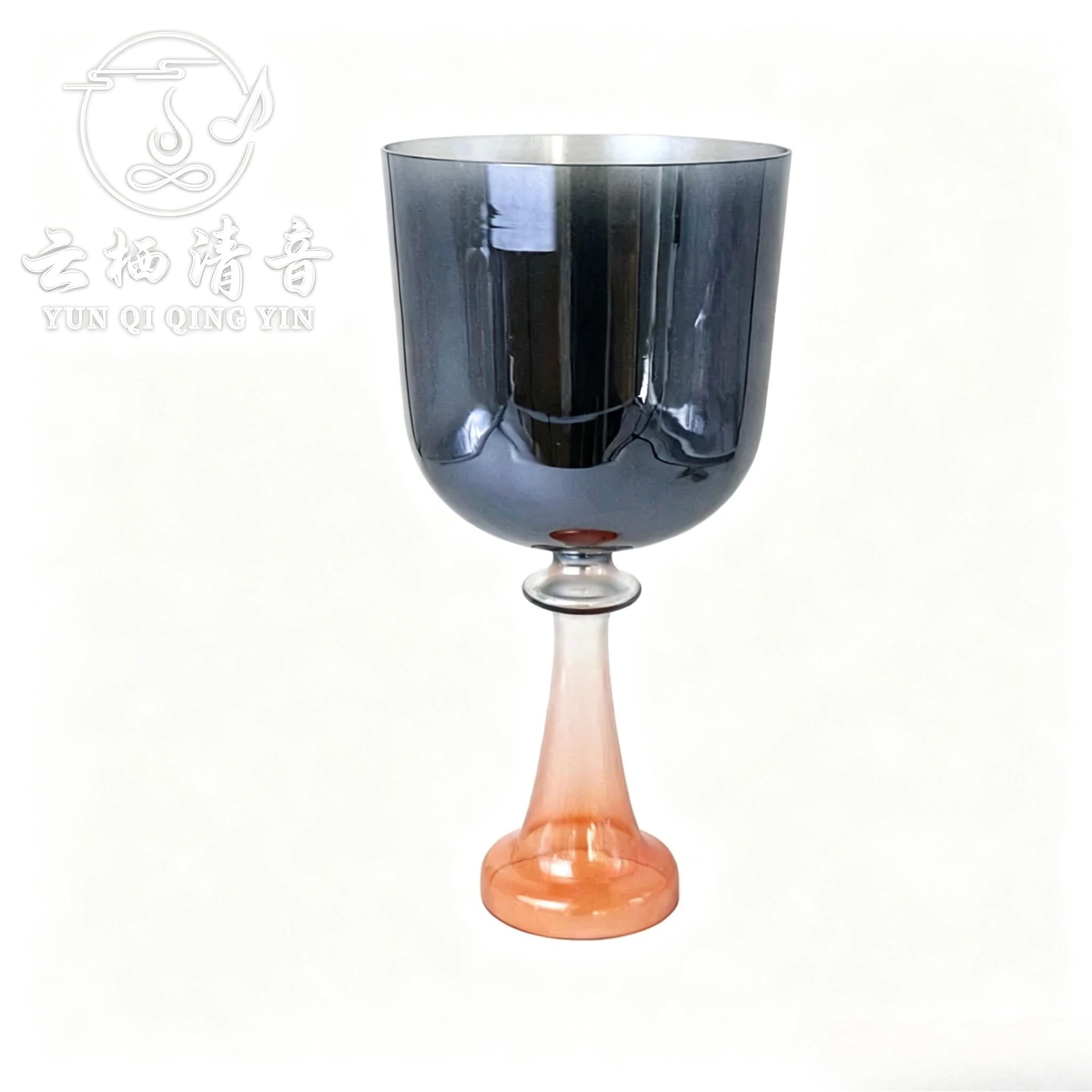 YUN QI QING YIN Black Orange Gradient Handheld Crystal Singing Chalice Meditation Sound Healing Percussion Bowl