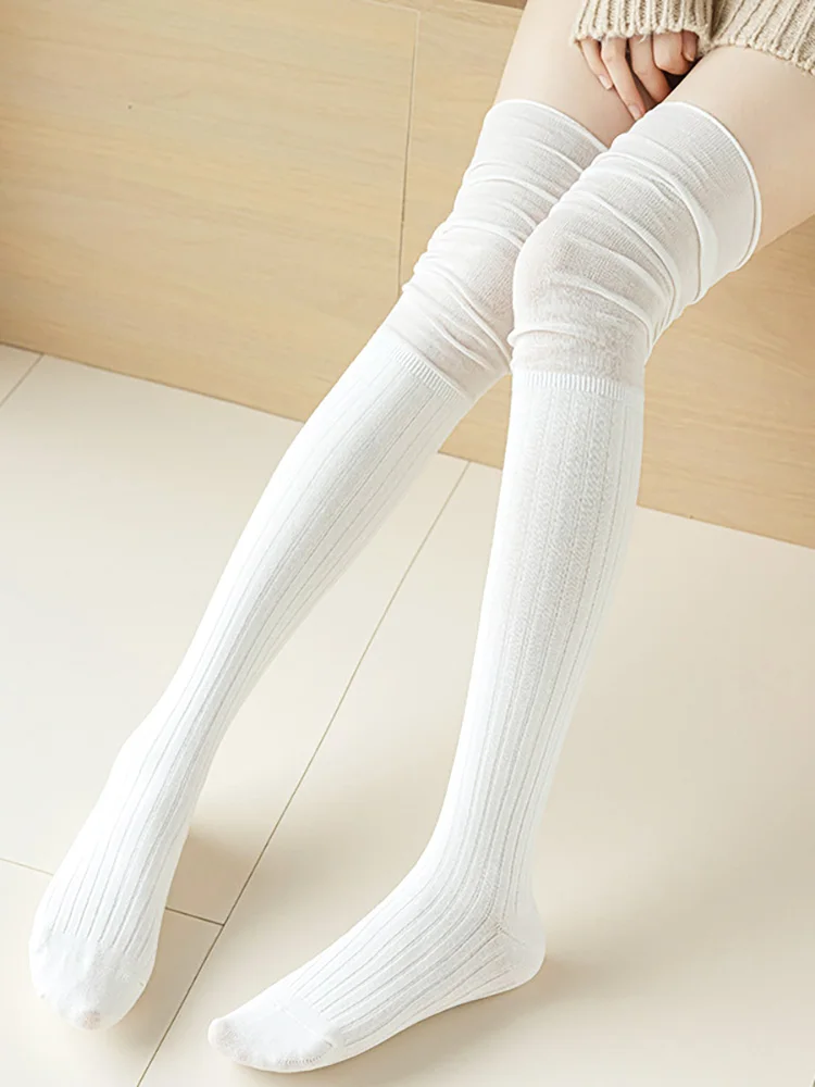 1 paire de chaussettes de bottes automne/hiver, couleur unie, cuissardes hautes en dentelle, bas chauds Lolita mignons, Sexy, noir et blanc, chaussettes longues pour femmes