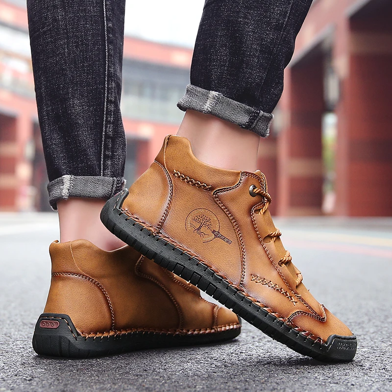 Classic Mens Ankle Boots Lightweight Mens Designer Boots Handmade Men Boots Outdoor Sneakers Leather Work Boots Plus Size 38-48
