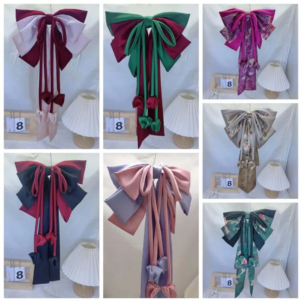 Alloy Oversized Bow Hair Clip Sweet Contrast Color Satin Ribbon Headdress 4-layer Printed Christmas Hair Accessory Women - view 6