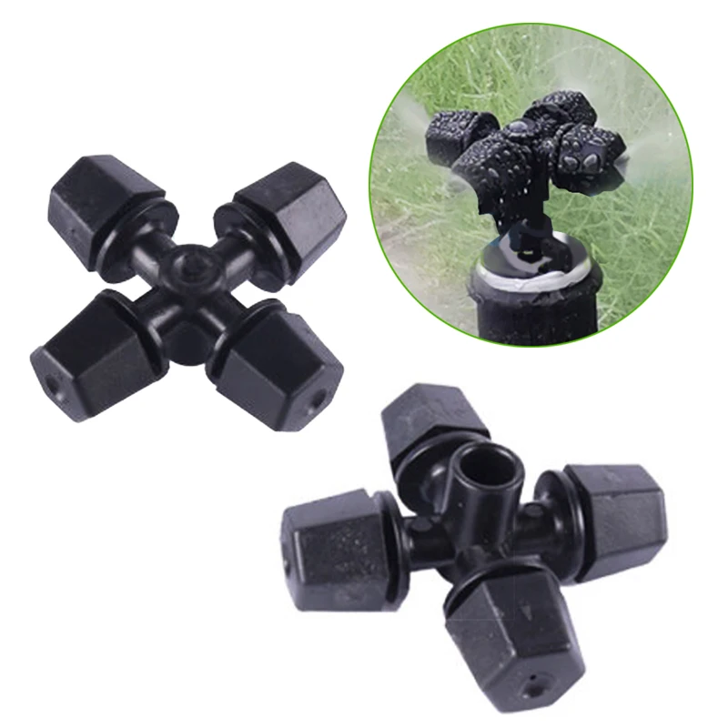 

10PCS 6MM Black Cross Fog Spray Nozzle Anti-Drip Device Garden Lawn Misting Irrigation Watering Atomization Greenhouse Cooling