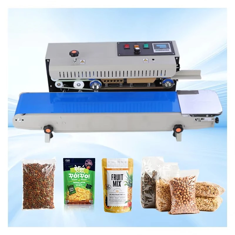 FR-900 Basic Continuous Pouch Bags Band Sealer Machine Heat Sealing Horizontal Digital Temperature Control Sealing Machine