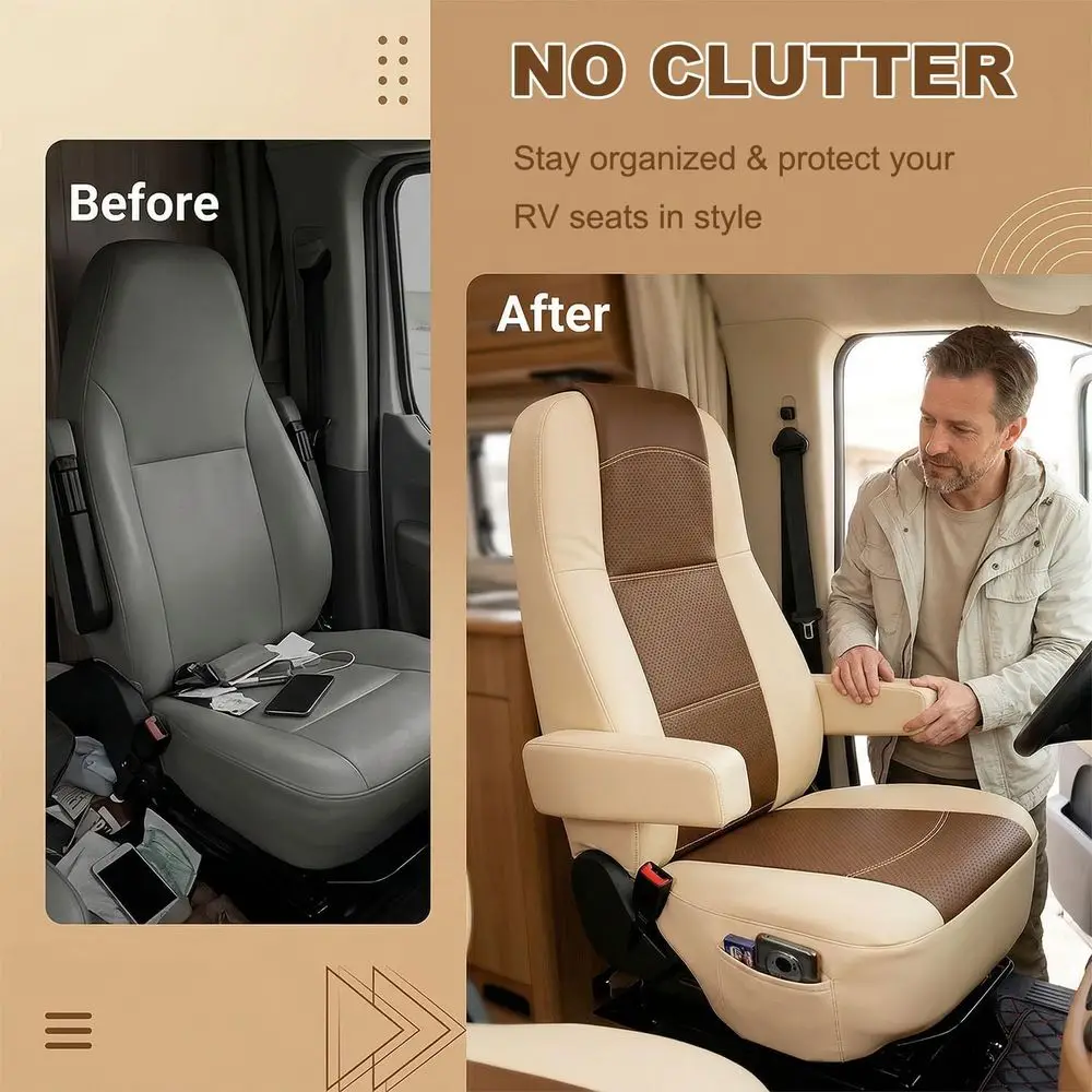 RV Seat Covers (2 Pack) - Nappa Leather RV Captain Chair Seat Covers for Class A RV,Custom Fit Front Driver & Passenger Waterpro
