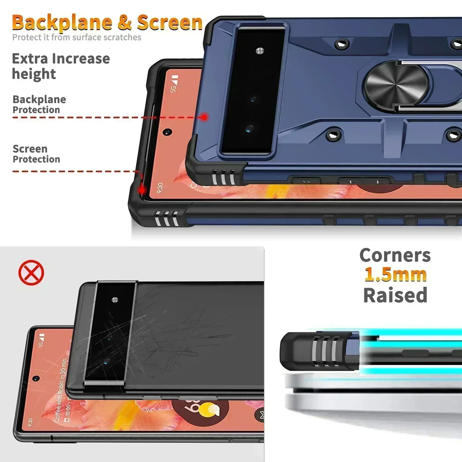 درع مقاوم للصدمات 360 °   غطاء هاتف بحامل معدني مغناطيسي دوار لهاتف Google Pixel 8 7 Pro Pixel 6 6A