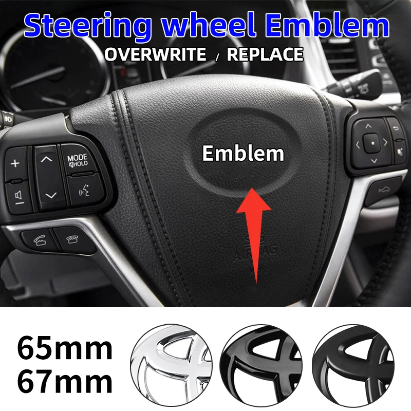 65mm 67mm Car Steering Wheel Badge Emblem Sticker for toyota RAV4 proado Camry yaris AVALON CHR PREVIA LEVIN PRIUS Vios REIZ